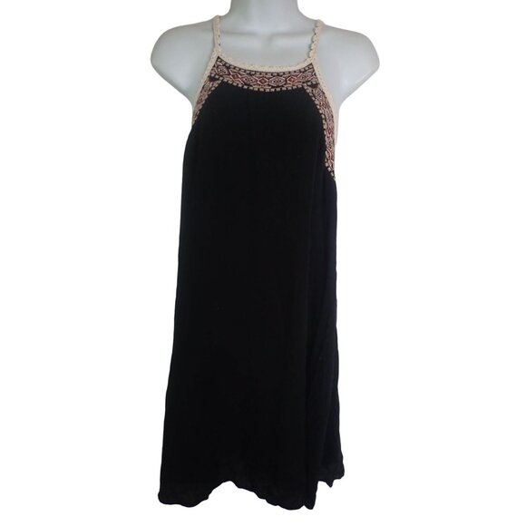 House of Harlow 1960 Boho Black Sleeveless‎ Dress With Embroidered Trim M - Picture 1 of 8